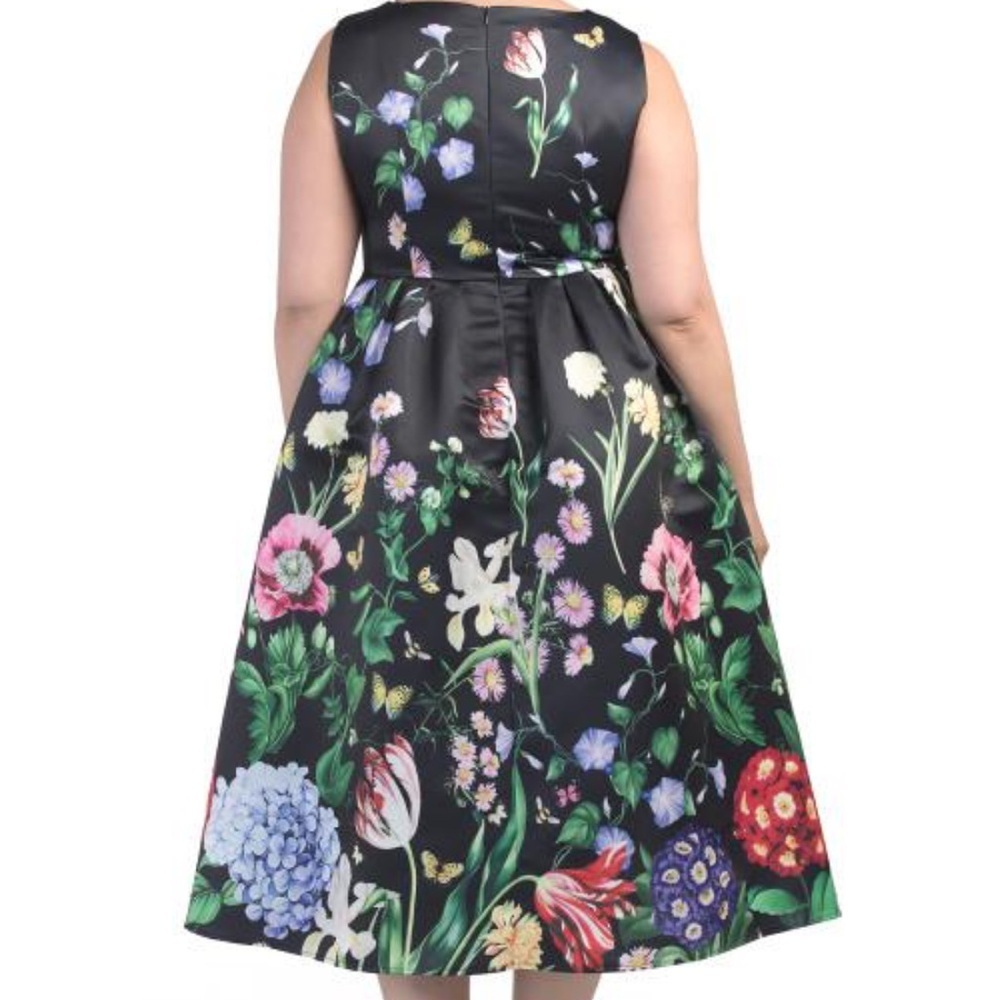 NWT Dalia MacPhee Cascading Floral Midi Dress in Black Sz L - Picture 2 of 9